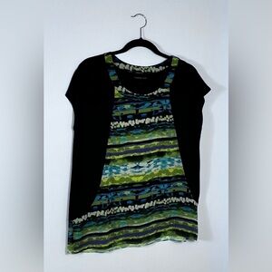 Coldwater Creek Women's Black, Blues Aqua Green Blouse. EXC